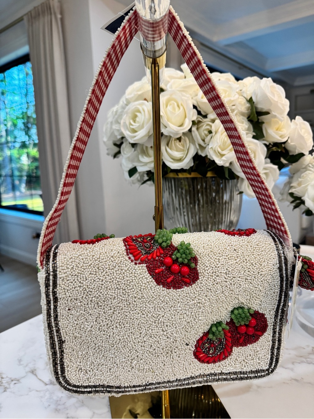Viral Beaded Red & White Tomato Shoulder Bag made in India - Picture 3 of 3